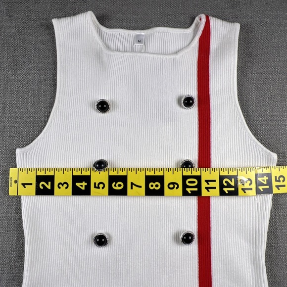 Oyrosy Sleeveless Ribbed Sweater Dress Womens SZ MED White Red W/Black Buttons - Picture 4 of 13